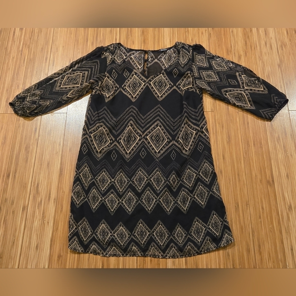 BeBop Black and Tan Geometric Dress